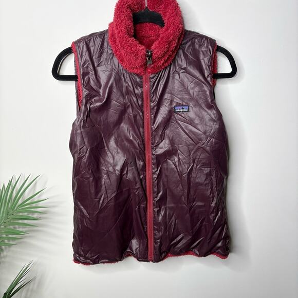 Patagonia Maroon Wine Los Gatos Reversible Vest Zip Up Fuzzy - Picture 6 of 9